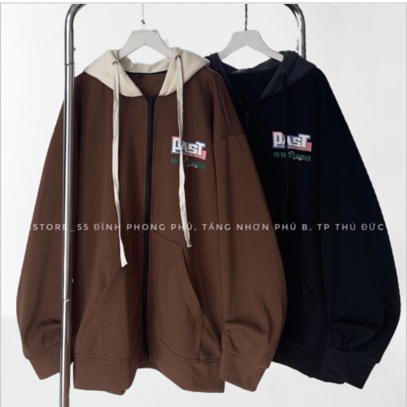 Áo HOODIE khoá zip PAST có mũ phối màu độc lạ (nam nữ đều mặc được)