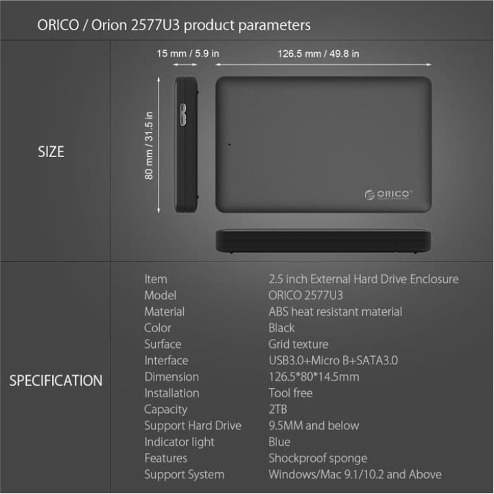 Box ổ cứng 2.5'' Orico 2577U3 - Chính Hãng - Sata III USB 3.0 - Bảo Hành 12 Tháng!!!