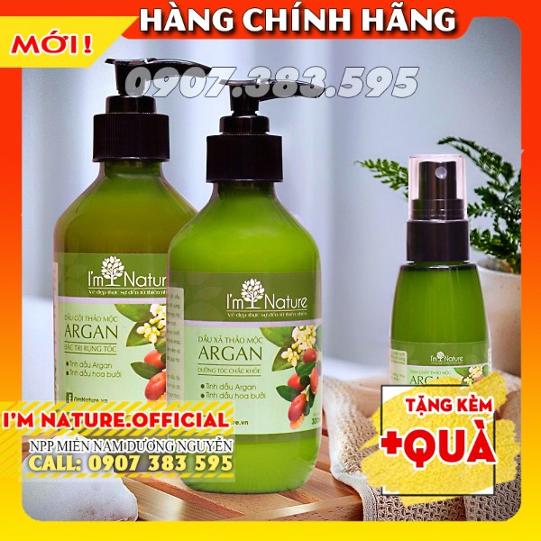 (Chính Hãng) Bộ Gội Xả Thảo Mộc Argan 300ml + Tinh Chất Mọc Tóc I'M NATURE