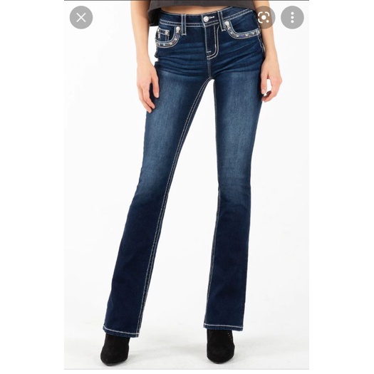 Quần jean bootcut Miss me Simple VNXK jeans ống flare loe trơn cạp thấp thêu chỉ nổi quần ông địa xuất khẩu dư tuồn xịn