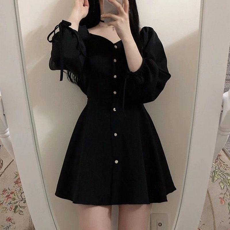 Đầm Nữ Dài Tay Cổ Bẻ Eo Thắt Dây Thời Trang Hàn Xinh Xắn