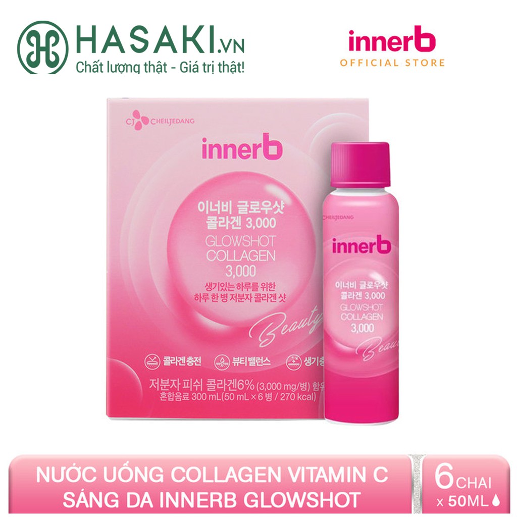 Nước Uống Collagen Làm Đẹp Da InnerB GlowShot Collagen 3000 Hộp 6 Chai x 50ml