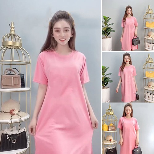 Đầm thun nữ mặc đi chơi, mặc ở nhà, chất vải thun Hàn co giãn, mặc mát mẻ thoải mái