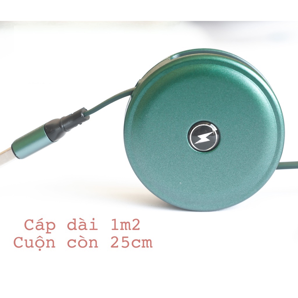 Cáp Sạc 2.4A Dây Cao Su đầu vào USB, Cuộn Tròn đầu ra 3 Đầu Lighting, Micro, Type C
