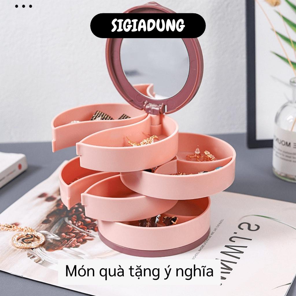 [SGD] Hộp Đựng Trang Sức - Hộp Đựng Nữ Trang 4 Tầng, Có Gương, Xoay 360 Độ, Nhỏ Gọn 9707