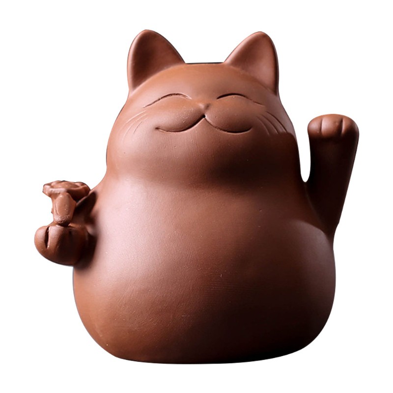 Khay Gốm Uống Trà Hình Mèo May Mắn Xinh Xắn