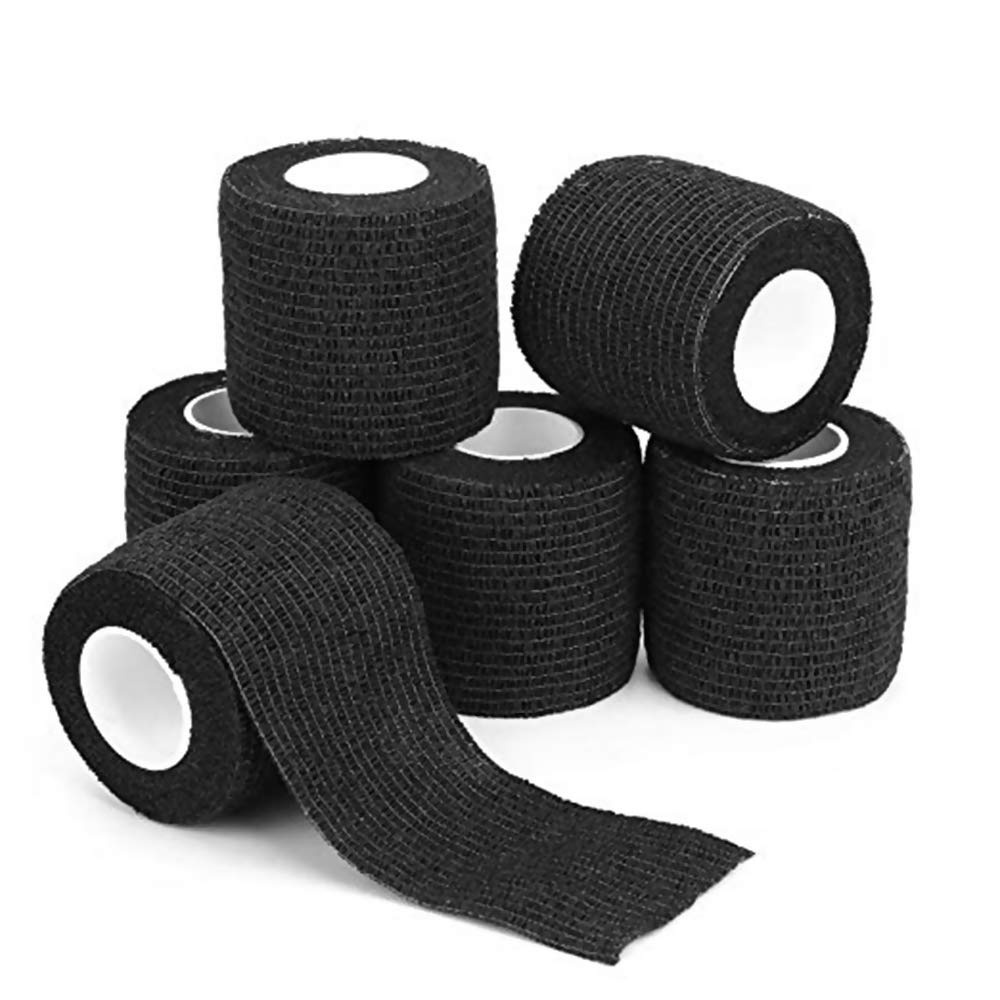 Set 3/6/12 Cuộn Băng Quấn Tay Cầm Máy Xăm 5*450cm Màu Đen Co Giãn Sử Dụng Một Lần