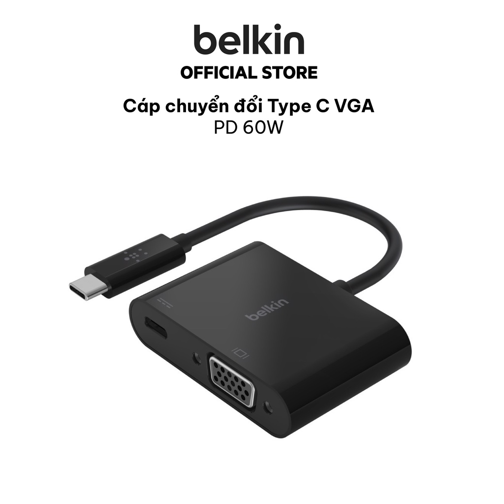Cáp chuyển đổi USB Type C sang VGA Belkin cao cấp - Hàng Chính Hãng - Bảo Hành 2 Năm - AVC001bt