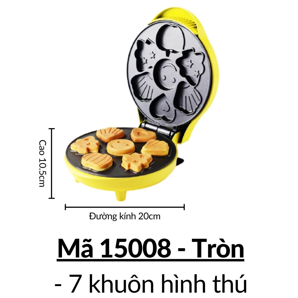 Máy nướng bánh hình thú mini ❤️Tặng Máy đánh trứng và tạo bọt cà phê❤️ hình Tròn 7 khuôn mã 15008