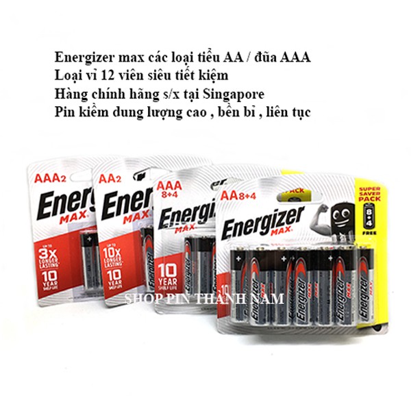 Vỉ 12 viên - Pin AA, AAA Energizer chính hãng