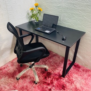 Bàn làm việc, bàn học lắp ráp dạng cao R60xD120xC75cm chân sắt, mặt MDF đen