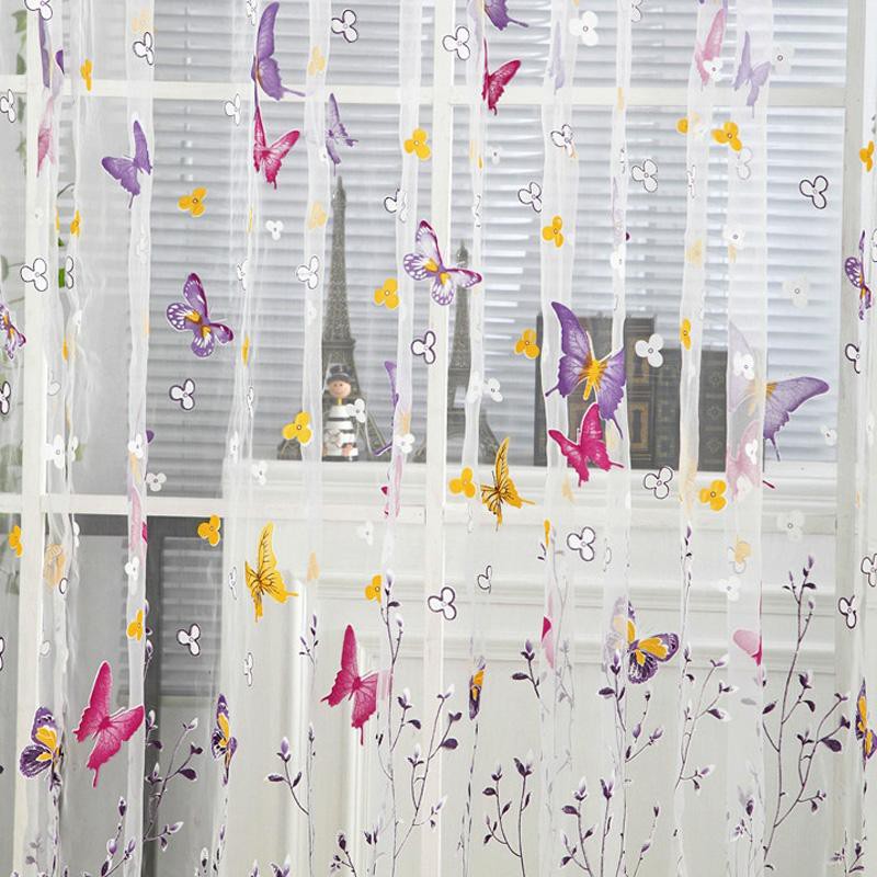 Colorful Butterfly Romantic Tulle Voile Window Curtain Panel