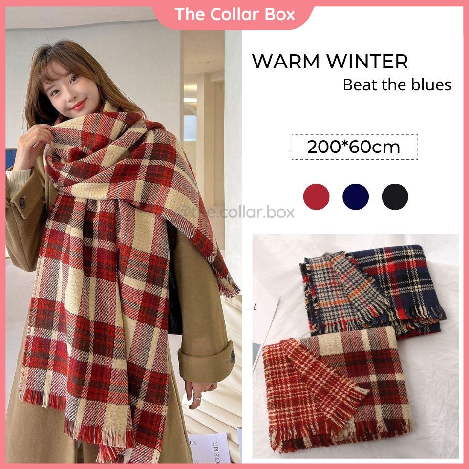 Khăn choàng len quàng cổ nam nữ thời trang mùa thu đông kẻ caro 2 mặt size 60*200cm - Mã LE22 The Collar Box