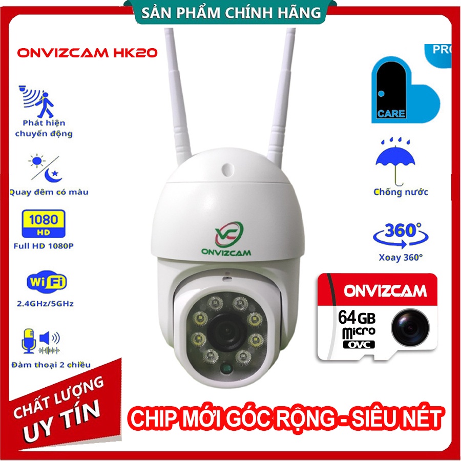 [BẢO HÀNH 12 THÁNG] Camera ONVIZCAM HK20 8 đèn- camera ngoài trời-xoay 360-chống mưa-ban đêm có màu