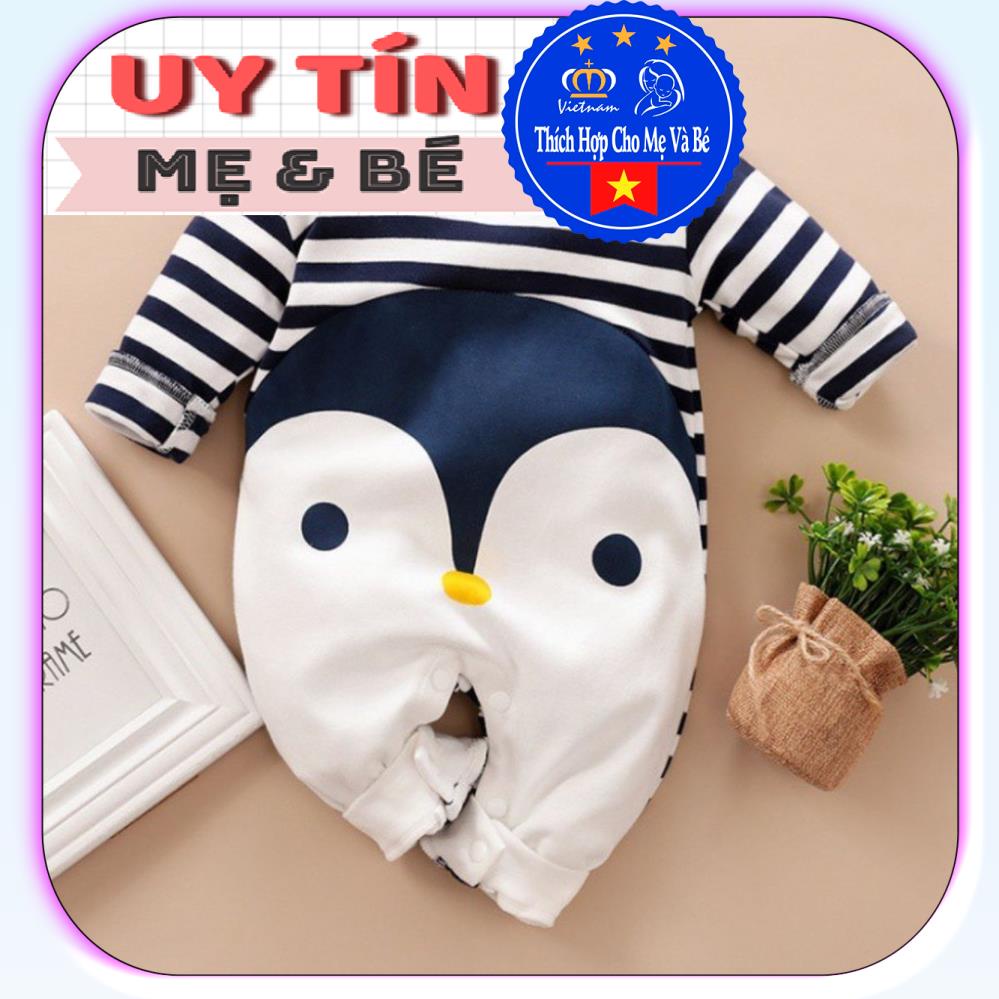 BodySuit,áo liền quần dễ thương dài tay chim cánh cụt cho bé (SHE533A), cotton 100% ,thương hiệu Aiueo Nhật.