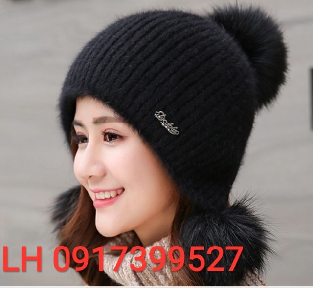 nón mũ len nữ 2 lớp thời trang Hàn Quốc