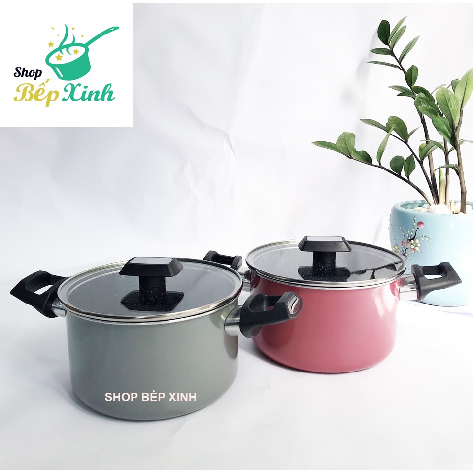 Nồi chống dính bếp từ KIMS COOK nắp kính , đúc nguyên khối, hợp kim nhôm phủ ceramic vân đá cao cấp, tặng 1 sạn dừa