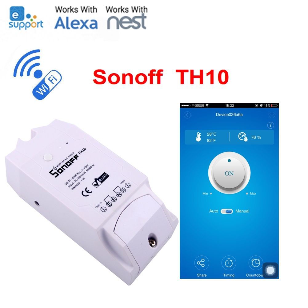 SONOFF TH10 (chịu tải 10A), công tắc WIFI, điều khiển từ xa, có hỗ trợ cảm biến nhiệt, độ ẩm