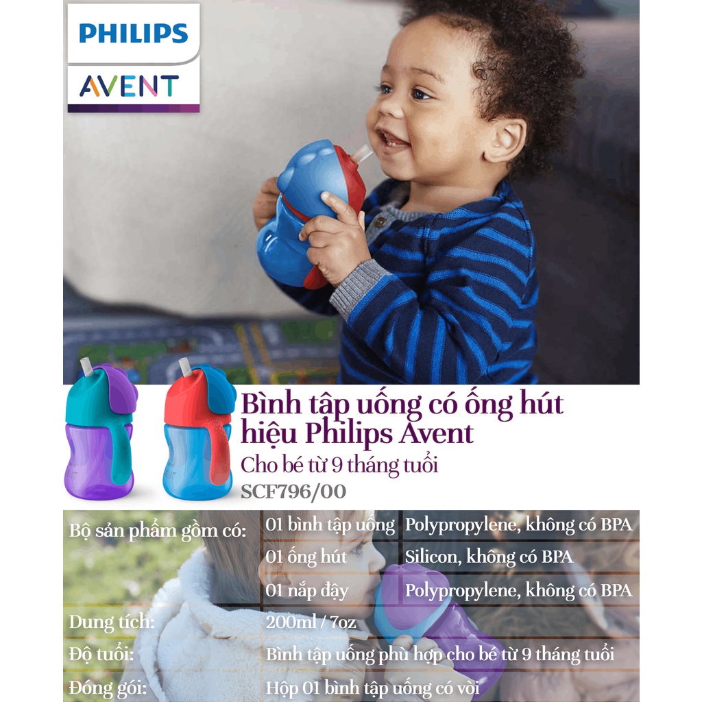 Bình Tập Uống Philips Avent Có Ống Hút Cho Bé 9 Tháng Tuổi 200ml