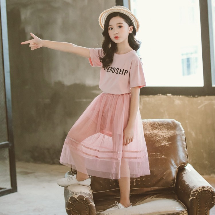 Short sleeve t-shirt + Korean style skirt for girls