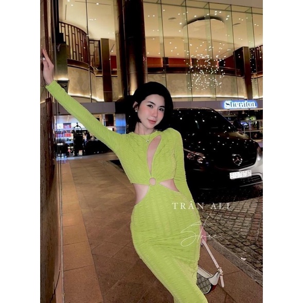 ĐẦM BODY KHOÉT NGực  XOẮN VÁY BODY MẶC 2 KIỂU TAY DÀI CHẤT LEN TĂM ALOHASHOP91