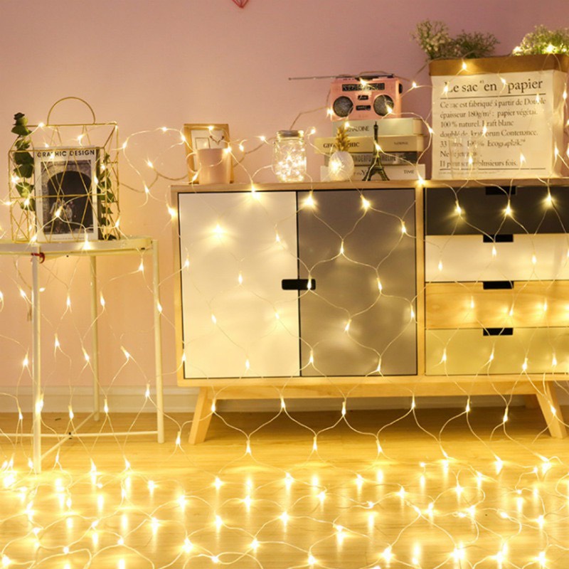 (Cắm Điện) Rèm Đèn Led Đom Đóm Lưới Cá Chống Nước 150*150 Cm Bóng Fairylight Trang Trí Quán Cafe, Sân Vườn, Tiệc