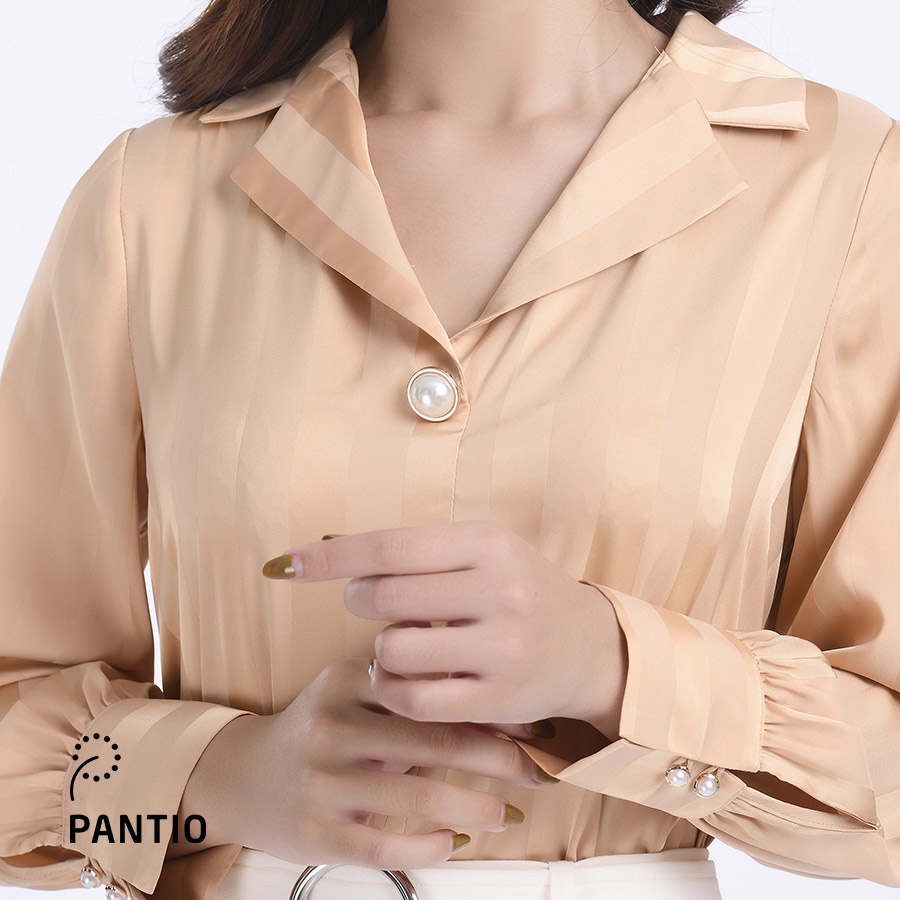 FAS52409 - Áo sơ mi dài tay chất lụa đẹp kẻ sọc to mờ dáng suông nhẹ - PANTIO