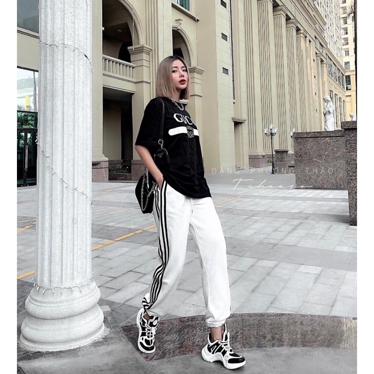 Quần Jogger thể thao vải nỉ da cá 4 sọc chun gấu siêu cá tính