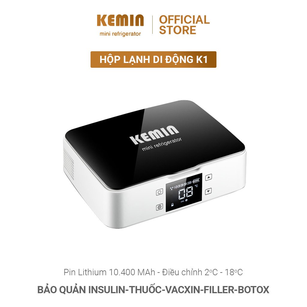 Hộp lạnh di động Kemin K1 Pin 10400mah- Bảo quản Insulin, vacxin, thuốc, filer,botox- Tặng kèm túi đeo