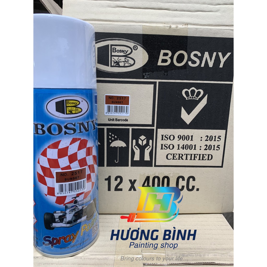 Sơn xịt BOSNY màu Sunset - 2517 (cần sơn trên nền màu Bạc để sơn lên màu chuẩn và đẹp)