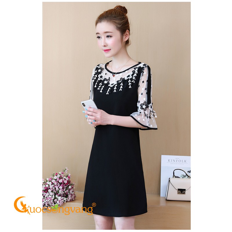 Váy đầm big size đầm xòe giấu bụng màu đen GLV071 Cuocsongvang