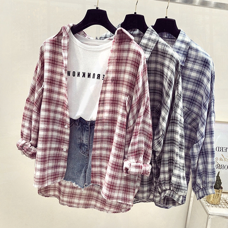 Áo khoác cardigan sọc ca-rô dài tay thời trang cho nữ