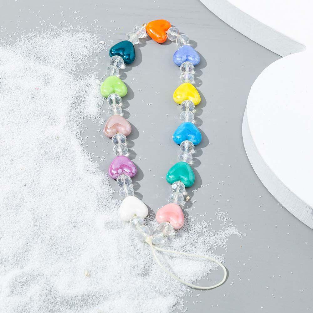 Dây Đeo Điện Thoại Xâu Hạt Nhựa Acrylic Thủ Công Hình Trái Tim Độc Đáo