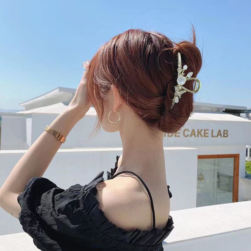Kẹp tóc Haimeikang bằng kim loại đính ngọc trai giả phong cách Hàn Quốc