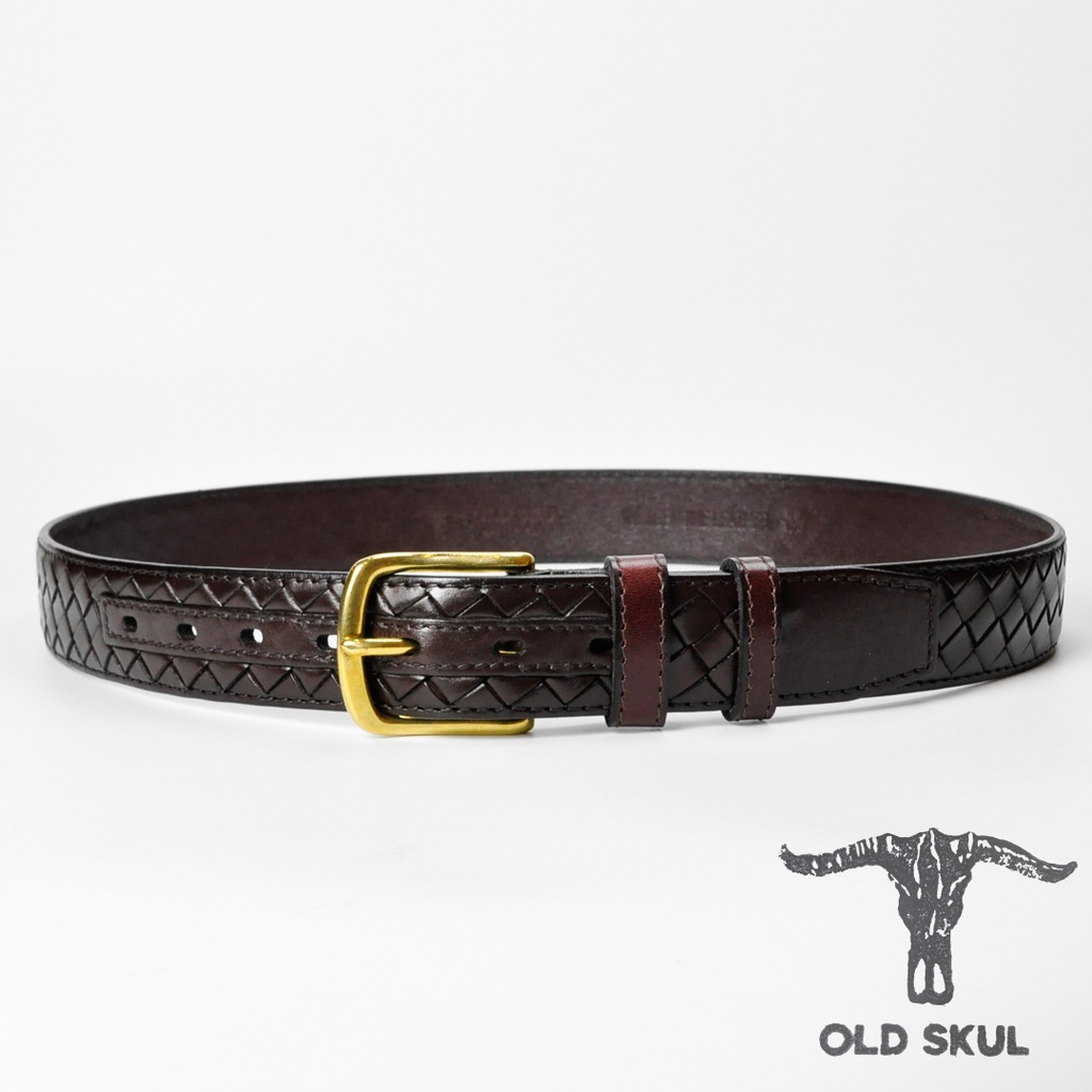 Dây thắt lưng da đan kết bản 38mm Old Skul, khóa đồng thau, phong cách vintage DL262