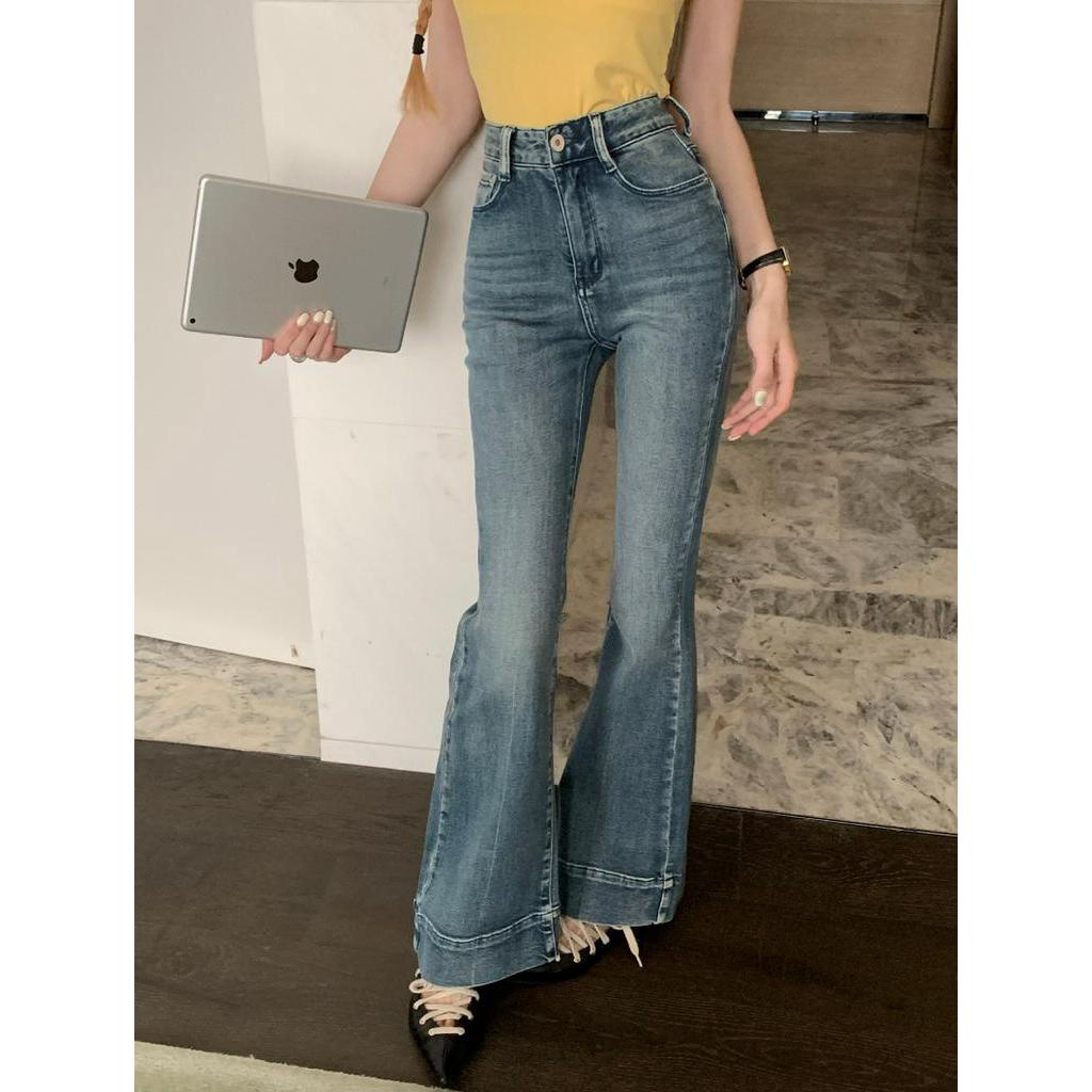 63104 Quần Denim Ống Loe Micro-Flared Co Giãn Cổ Điển