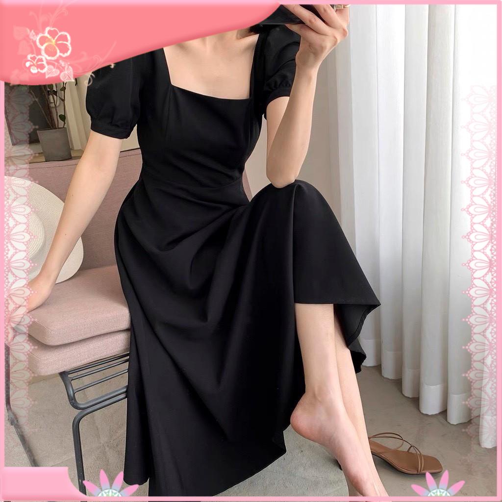 Đầm Nữ Tay Bồng Vintage - Váy Nữ Dáng Xòe Cổ Vuông Đáng Yêu kèm video ảnh thật