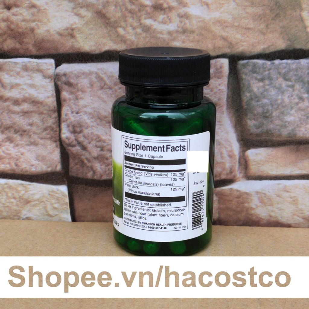 Viên uống Swanson Grape Seed , Green Tea & Pine Bark Complex 60 viên của Mỹ