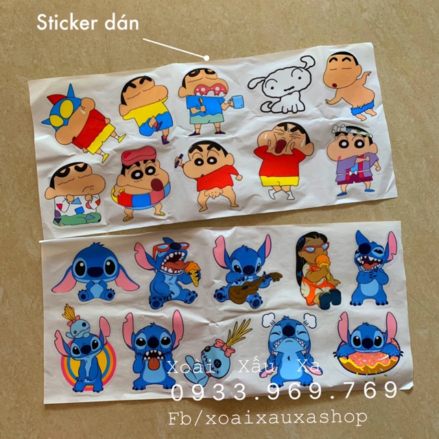Decal sticker hình dán stitch, bé shin bút chì