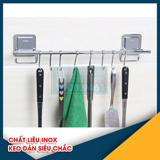 Giá kệ treo khăn phòng tắm, kèm móc treo đa năng inox 304, không cần khoan tường LOTI 9311