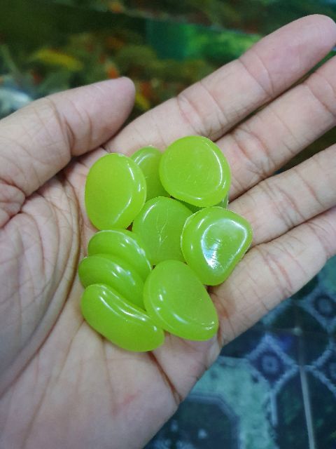 BỊCH 100 VIÊN ĐÁ DẠ QUANG XANH NHẠT TRANG TRÍ HỒ CÁ NON BỘ