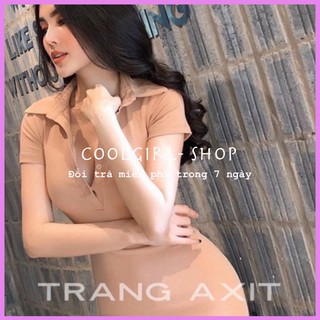 Đầm body trơn cổ bẻ gài nút