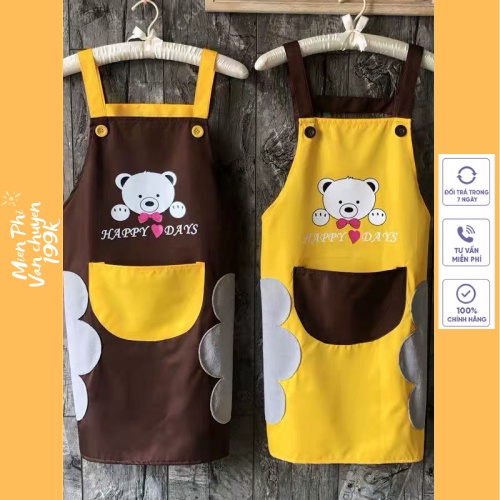 Tạp dề chống thấm nước có khăn lau tay tiện dụng dễ thương hình gấu 88209