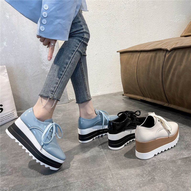 Giày búp bê giày cao gót nữ Giày nữ cỡ lớn 35 thước-42 thước vuông mũi nhọn giày nữ đế dày đế dày tất cả phù hợp với phong cách Anh bằng da sáng chế giày đế bằng ren