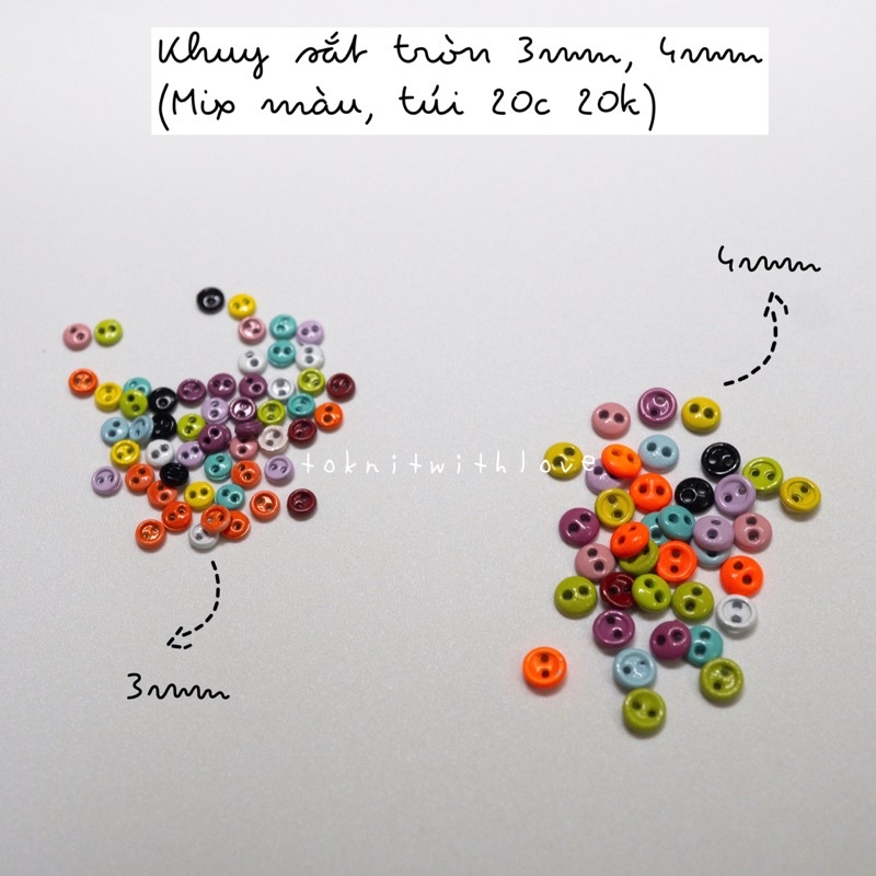 Khuy sắt tròn mini size 3mm, 4mm (1 túi 20c 20k mix màu)