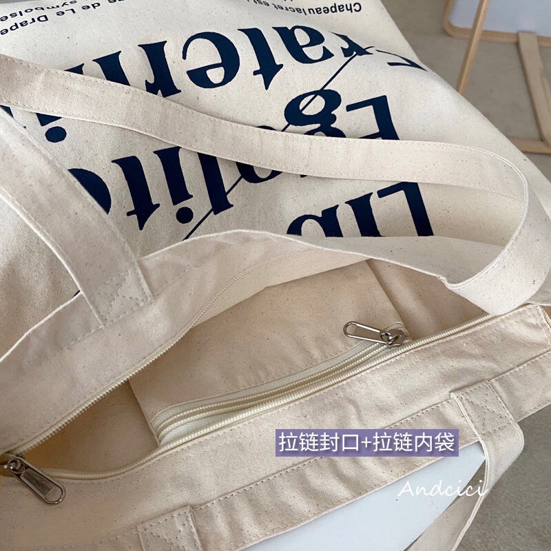 Túi tote túi vải phong cách Hàn quốc, có khóa miệng ngăn phụ bên trong Kiểu dáng Vintage, chất liệu vải Canvas cao cấp