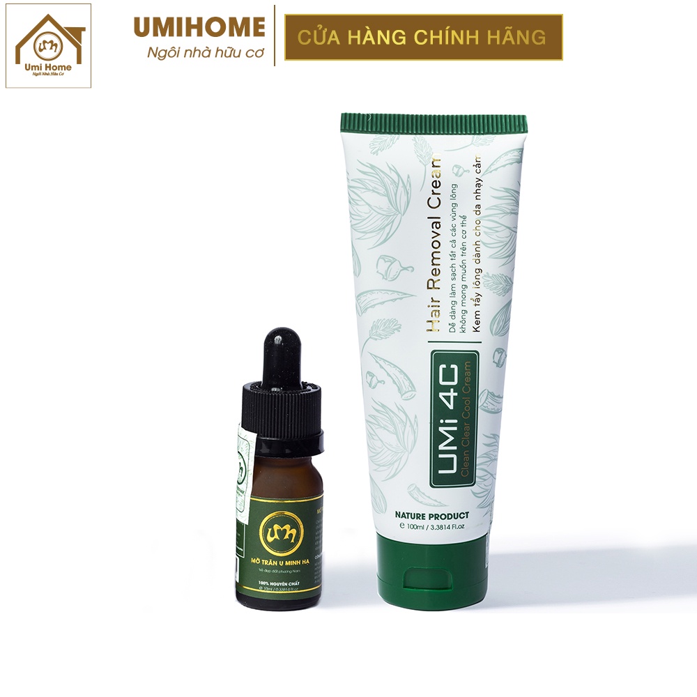 Combo triệt lông Nách vĩnh viễn UMIHA ORGANIC với Kem tẩy lông Umi 4C 100ml và Mỡ trăn nguyên chất U Minh Hạ 10ml