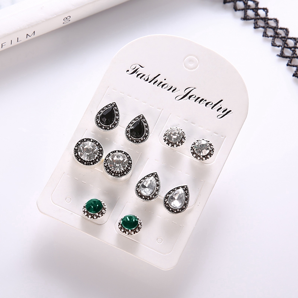 Set 5 Đôi Bông Tai Đính Đá Xinh Xắn Dành Cho Nữ