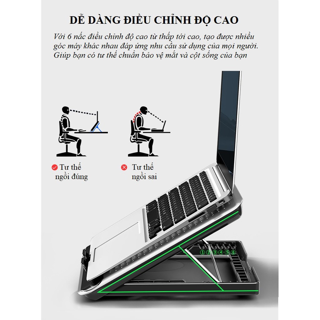 Tản Nhiệt Laptop❤️FREESHIP❤️ Quạt Tản Nhiệt Bảo Vệ Máy Tính - Quạt Làm Mát Có Điều Chỉnth Tốc Độ Gió Q5