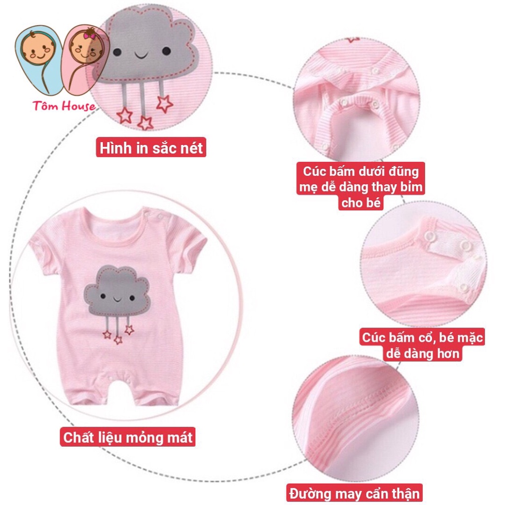 Bộ Body Cotton Có Tay Hoạ Tiết Mây Trăng Sao Chất Siêu Mát Mùa Hè Cho Bé Gái